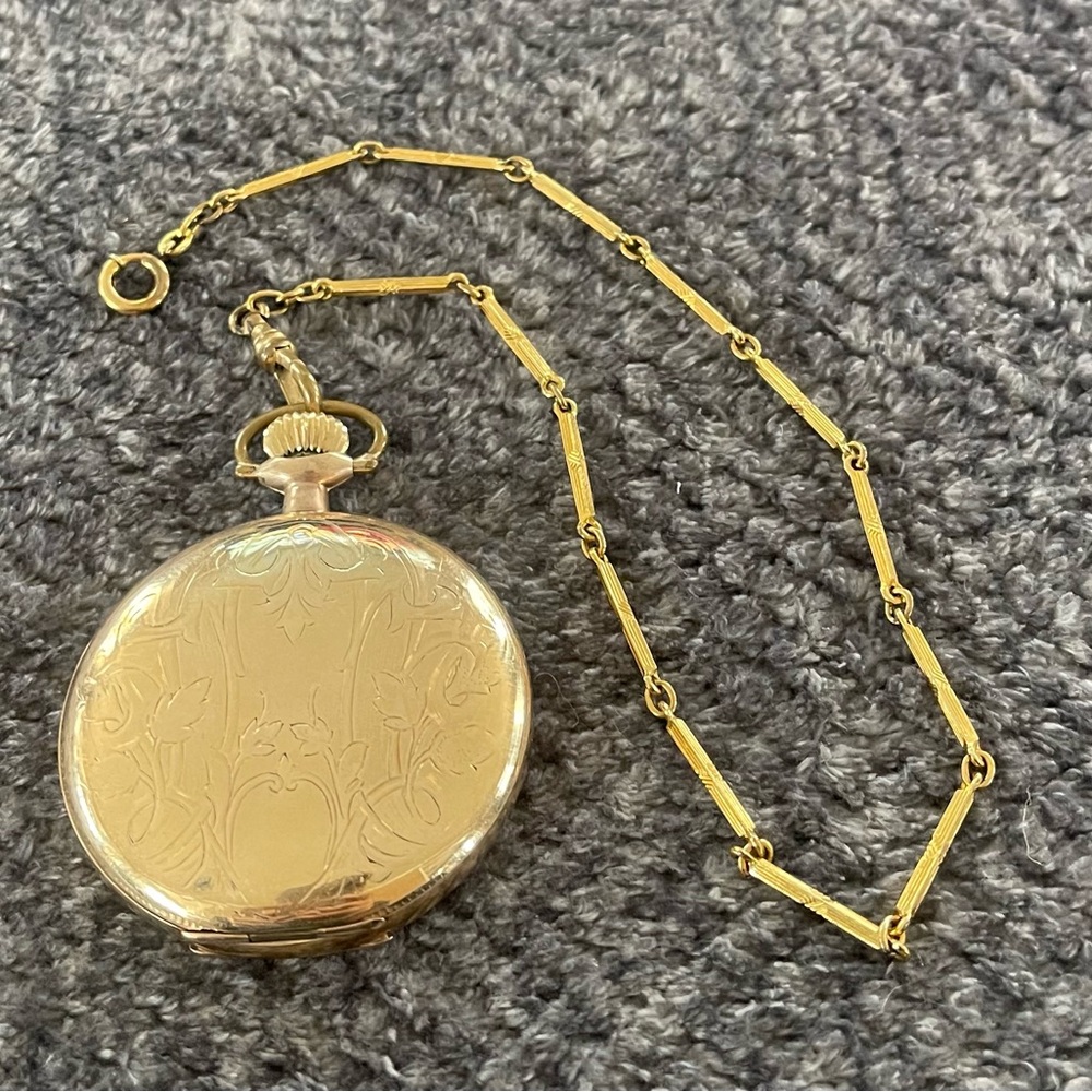 Vintage Hampden Gold-filled Pocket Watch with Chain